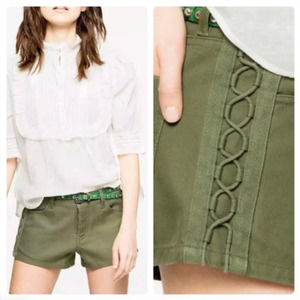 Zadig & Voltaire Suzan Lace up Shorts 40 Lichen Olive Green Mid Rise EUC!